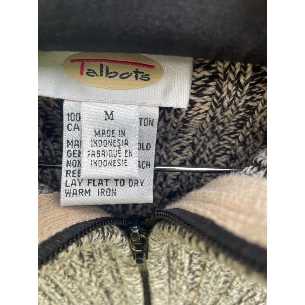 Talbots Womens Black White Marled Cotton Full Zip Mock Neck Sweater Size M - Picture 3 of 4